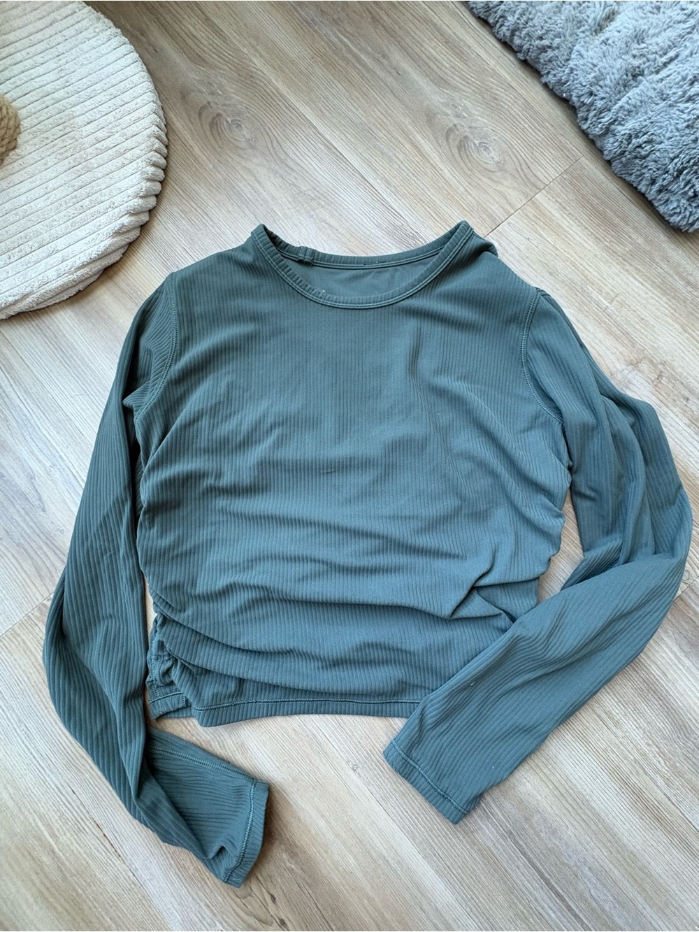 Lululemon ribbed long sleeve that sits at the waist; in Sage